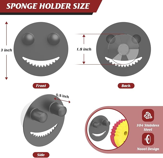 Kontoyo Sponge Holder for Kitchen Sink,Sink Caddy Organizer with Suction Cup Installation for Kitchen/Bathroom, Self Draining,Sponge Caddy for Holding Smiley Sponges-Gray
