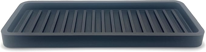 Silicone Sink and Surface Organizer Tray, Sponge Holder, Vanity Tray, Trivet, Heat Safe, Dishwasher Safe, for Bathroom and Kitchen Organization (Black, 9"x3.5")
