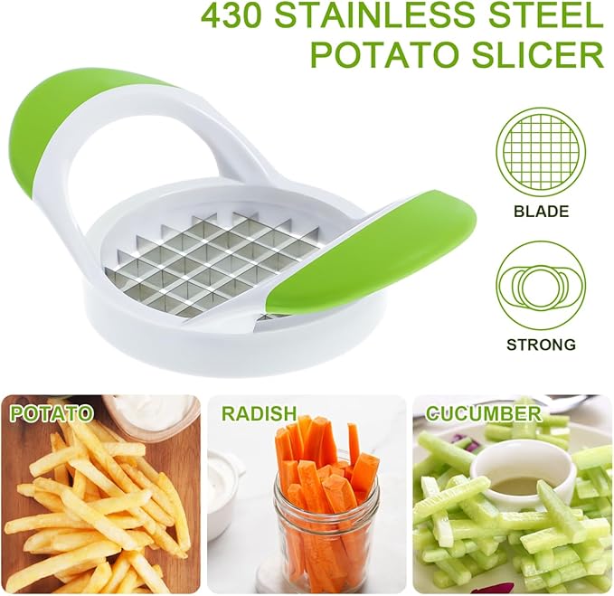 Cabilock French Fry Cutter, Stainless Steel French Fry Slicer with Handle, Fast Manual Cutter Chopper for Potato Carrots Onions Fruit, Kitchen Tool for Home and Picnic