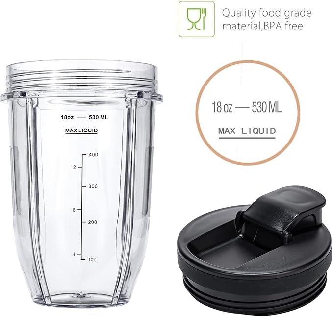 18OZ Replacement Cups Compatible with Ninja Nutri BN401, SS101, BN400, BN800, BN801, SS351, SS151 TWISTi DUO Blender, with Upgraded Sip and Seal Lids- Convenient to Drink Directly.(2 Pack)