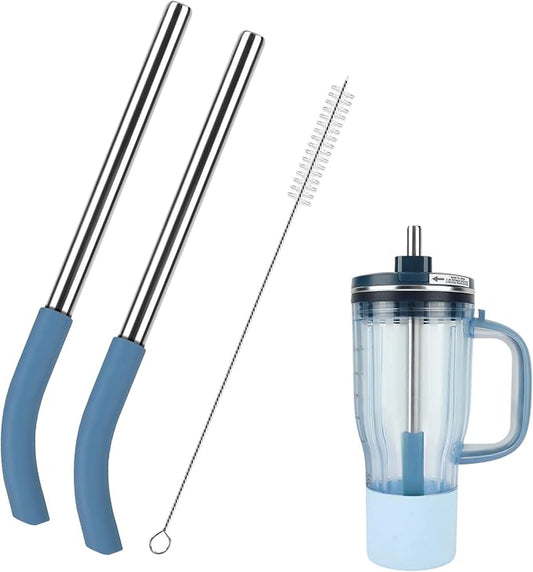 2Pcs Replacement Metal Straws for Ninja BlendBOSS, Reusable Stainless Steel Straw With Cleaning Brush, Compatible With Personal Smoothie Travel Tumbler Smoothies & Frozen Drinks Accessories Parts