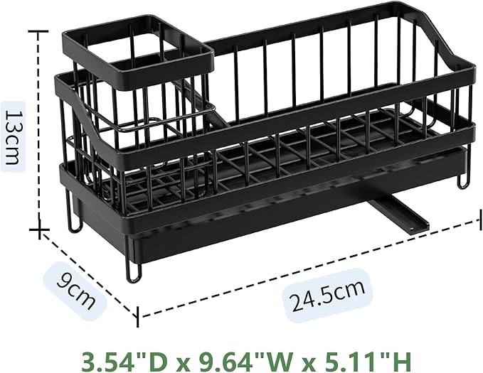 Sponge Holder for Kitchen Sink, Sink Caddy with Brush Holder, Soap Dispenser for Kitchen Organizers, Rustproof and Non-Slip, Suspension or Floor-Standing, Matte Black