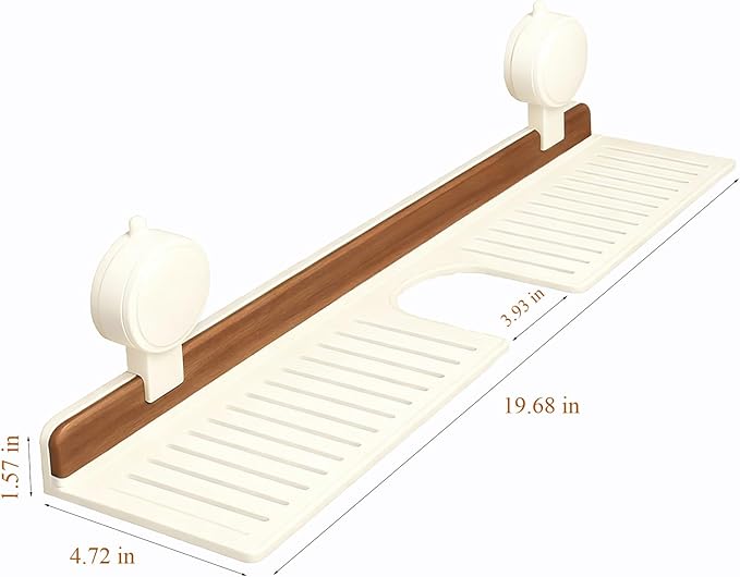 Bathroom Sink Shelf Over Faucet, No Drill Floating Shelf for Bathroom Sink, Under Sink Caddy Organizers for Toothbrush Soap (Cream Color, 20 inch)