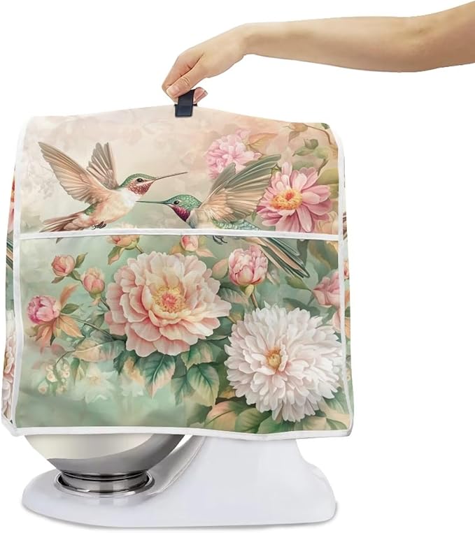 Hummingbird Kitchen Stand Mixer Cover Portable Dust Cover for Small Appliances with Pockets Kitchen Appliance Protector for 4.5-5 Quart Coffee Makers or Juicers