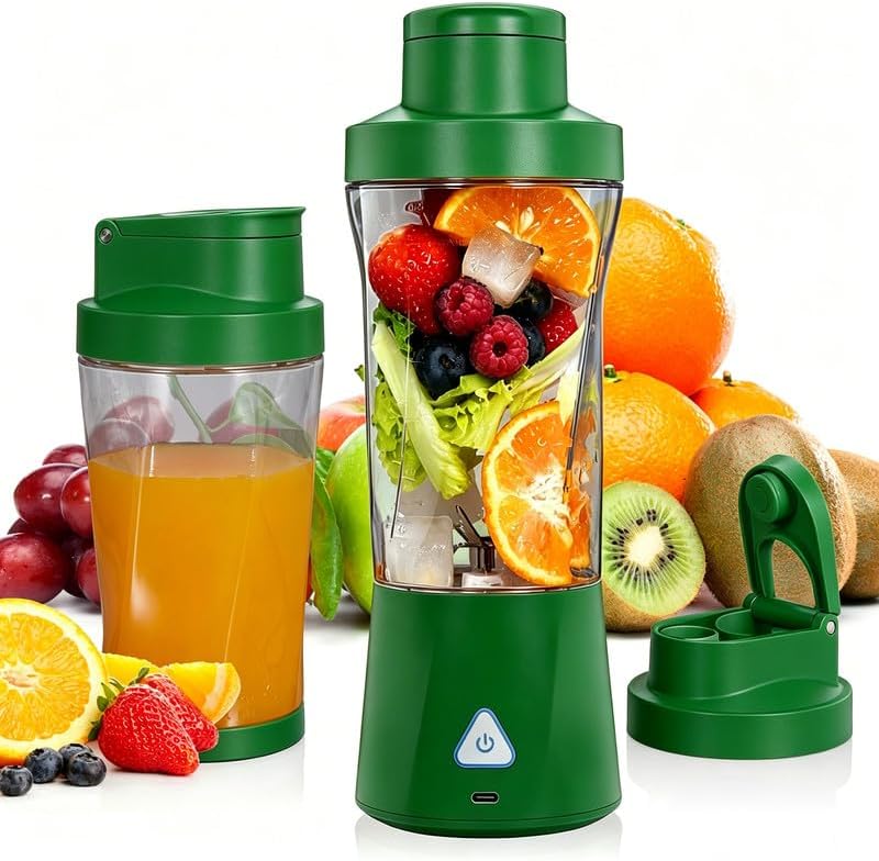 Personal Blender Wireless 24oz Cordless Mini 360 Watt Portable Blender-for Smoothies Freshly Squeezed Juices 6000mAh Self Cleaning and BPA Free Portable Juicer with 6 Sharp Blade Olive Green by Lageich