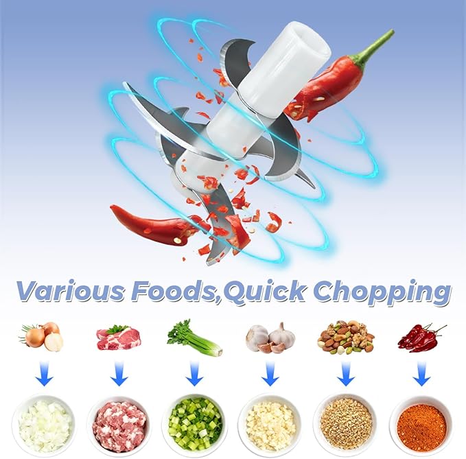 Electric Garlic Chopper, Portable Food Processor 350ML Rechargeable USB C Vegetable Blender with 6 Stainless Steel Blades Safty Lock, Cordless Mini Chopper for Onion Nuts Chili Herb Meat