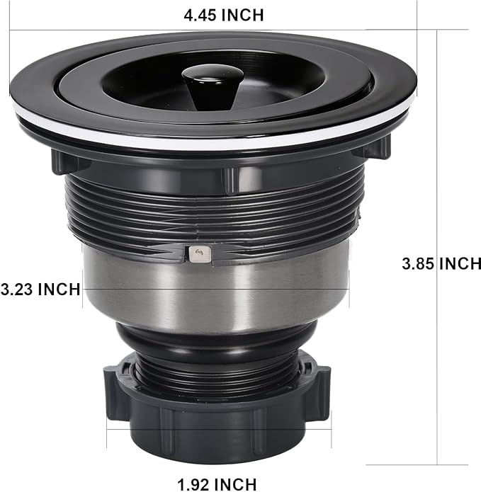 Kitchen Sink Drain 3-1/2 Inch Black Sink Drain Assembly Kit, Removable Deep Sink Strainer Basket with Sink Stopper/Sealing Lid for Home, Kitchen, Stainless Steel
