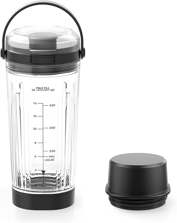 18 oz Vessel Cup Compatible with Ninja Blast Portable Blender, Accessories Sip Lid with Carry Handle, Bottom Cap and Blade Cover Fits for BC150/ BC100 Series Blender (Black)