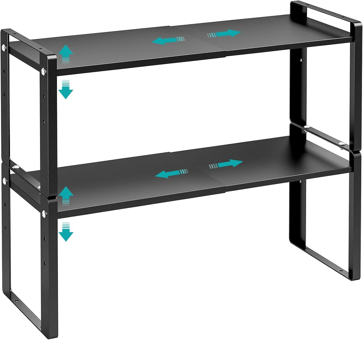 2 Pack Expandable Cabinet Organizer Shelves, 88lbs High Weight Capacity, Stackable Heavy-Duty Metal Storage Rack, Adjustable Cabinet Shelf for Kitchen, Pantry, Cupboard, Under Sink, Black