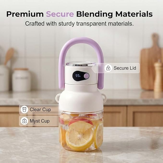 Portable Electric Juicer Cup, USB-C Rechargeable Personal Juicer with Stainless Steel Blades, Food Grade Blender for Fruits Protein Shakes Home Outdoor Travel Use (500ML purple)