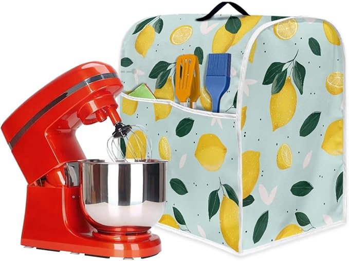 Summer Lemon Stand Mixer Cover for 6-8 Quart Liquid Splash-Proof Dust Protector with Top Handle & Storage Pocket Easy-Clean Anti Fingerprint Kitchen Counter Decor