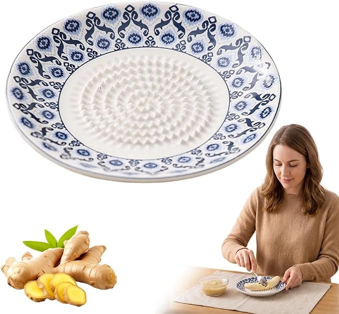 Ceramic Garlic Grater Plate, Tomato Grater Bowl, 5-Inch Spanish Grinding Plate for Garlic Ginger Cheese, Handmade Grater Dish, Kitchen Cooking Gadget (F)