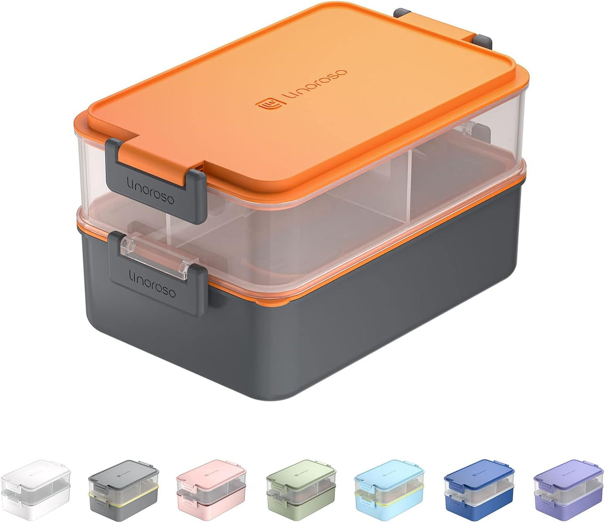 Stackable 2-Tier Adult Bento Box, 4 Compartments - Lava Orange