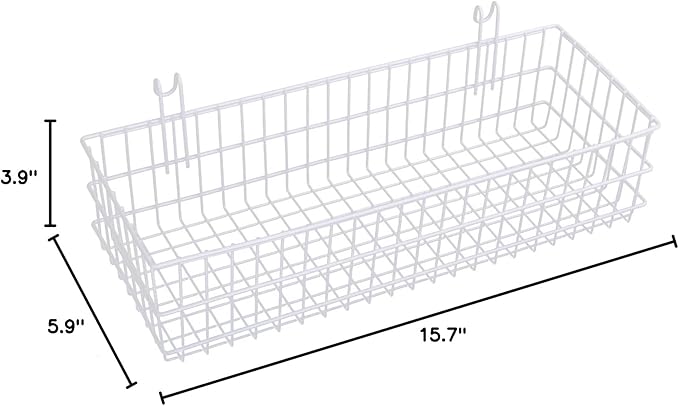 Kaforise Hanging Basket for Wire Wall Grid Panel, Multi-function Wall Storage and Display Basket, Flower Pots Shelf Balcony Plant Storage Holder, Extra Large Size, White Painted