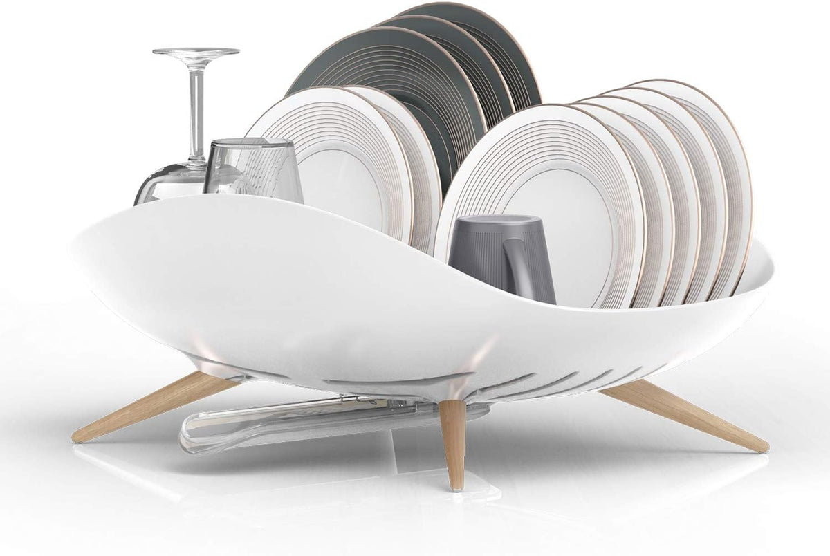 Self-Draining Dish Drying Rack, White - Wide