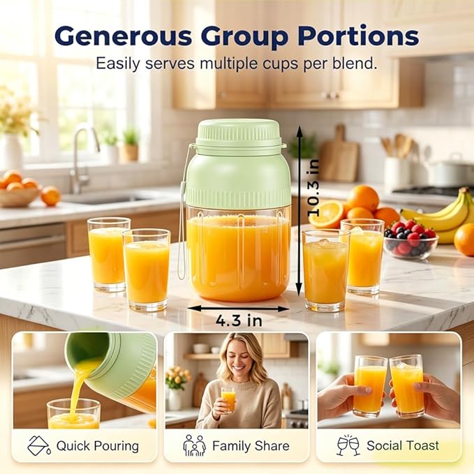 Wireless Juicer Cup, 2026 New 1300ml/44oz Portable Personal Blender, Portable Blender Dual Lid Compact Travel Drinking Cup with Leakproof Handle for Office Outdoor (Green)