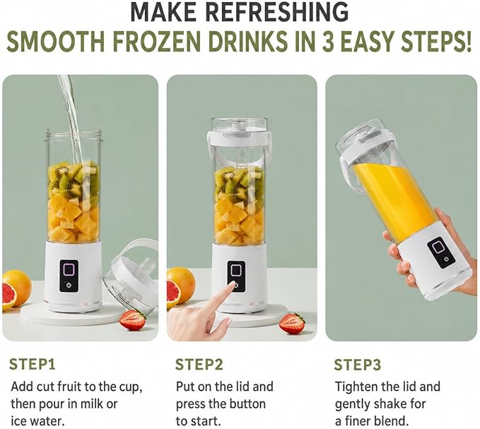 Portable Juicer Smoothie Blender, Compact Rechargeable 50W Cordless Blenders for Shakes and Smoothies, for Kitchen, Smoothies Maker with BPA-Free Cup