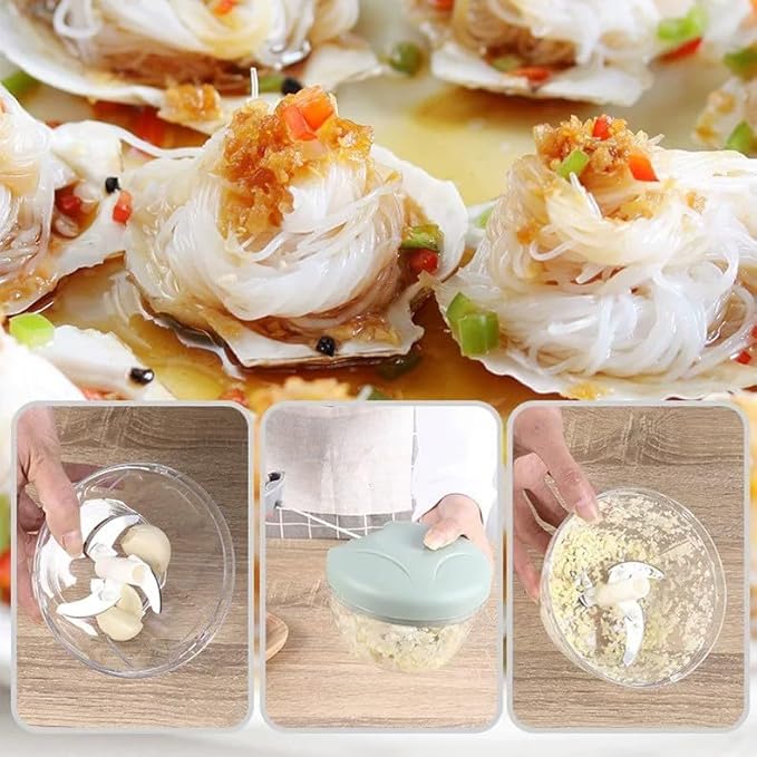 Onion Chopper, Vegetable, Garlic Chopper with Container, Kitchen Cutter,Pull String Hand Manual Food Processor Mincer Shredder for Cutting Onions Chili Ginger Seasoning Food Chopper (Green, 500ml)