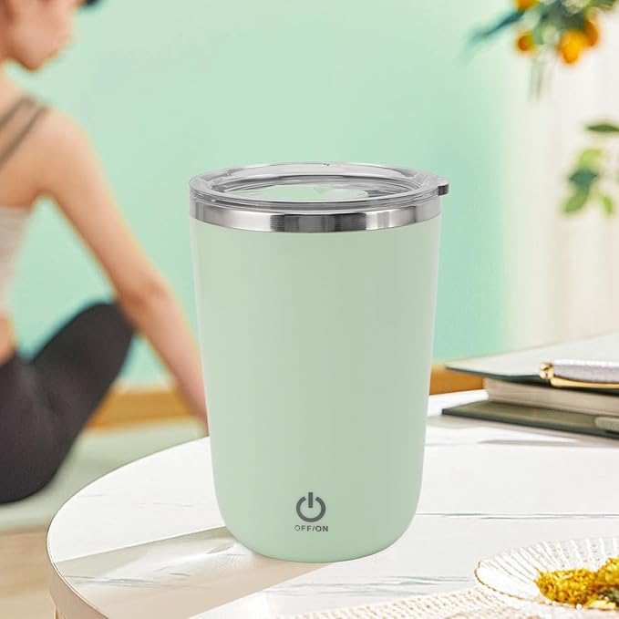 Shaker Bottle 11.8oz Electric Mixer Cup Stainless Steel Self Stirring Blender USB Rechargeable Coffee Mug for Sports, Workouts, Office(Green)