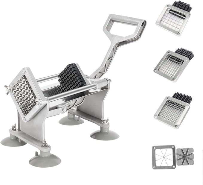 ROVSUN Commercial Vegetable Chopper French Fry Cutter Stainless Steel w/ 4 Sizes Blades, Fruit Potato Slicer, 1/2", 3/8", 1/4" & 8-Wedge Blades and Pusher Blocks for Restaurants, Home & Kitchen