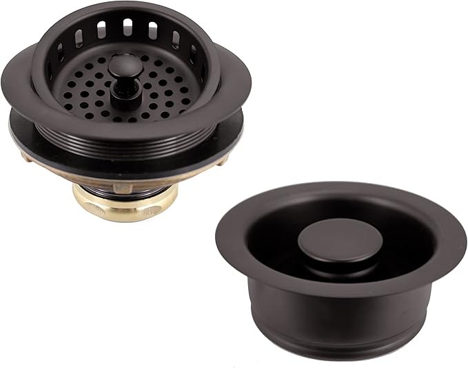 Westbrass A2165-12 4-1/4" OD Post Style Large Kitchen Basket Strainer with Waste Disposal Flange and Stopper Drain Set, Oil Rubbed Bronze