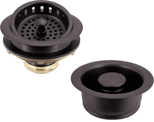 Westbrass A2165-12 4-1/4" OD Post Style Large Kitchen Basket Strainer with Waste Disposal Flange and Stopper Drain Set, Oil Rubbed Bronze