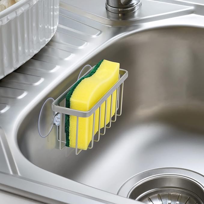 HLOOL Sponge Holder for Kitchen Sink, Kitchen Sink Sponge Holder,Sink Caddy,Dish Soap Holder （Mat Silver）