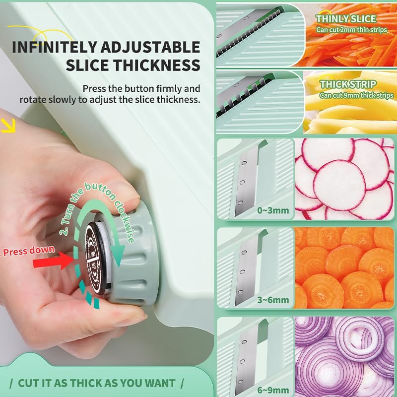 Adjustable Safe Mandoline Slicer for Kitchen, Stainless Steel Multifunction Vegetable & Fruit Cutter, Onion Potato Tomato Cabbage Apple Lemon Slicer Cutter, Multipurpose Veggie Slicer. - Image 2