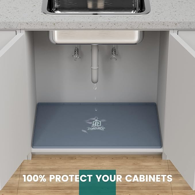 Under Sink Mat, 34" x 22" Silicone Kitchen Cabinet Tray, Waterproof & Flexible Under Sink Liner for Kitchen Bathroom and Laundry Room