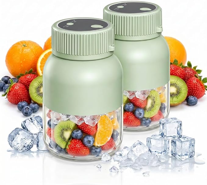 Portable Wireless Juicer Cup, 2026 Upgraded 28 Oz Electric Juicer Cup with 38-Blades, Dual Lid Compact Travel Drinking Cup, Rechargeable USB-C Personal Blender for Fruits & Vegetables (Green-2Pcs)