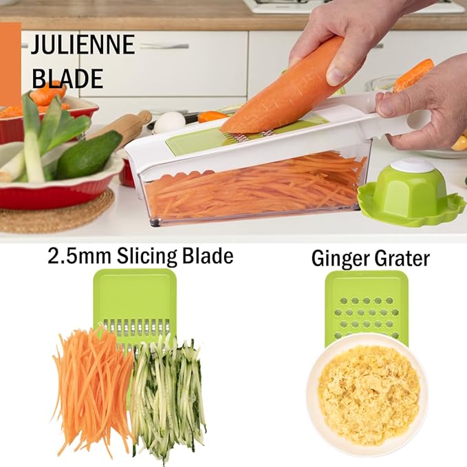 NACOLUS Cheese Grater with Container,5 In 1 Mandoline Slicer for Kitchen,Multi Purpose Vegetable Slicer, Easy to Clean Vegetable Chopper,Cheese Shredder,Julienne Slicer and Peeler