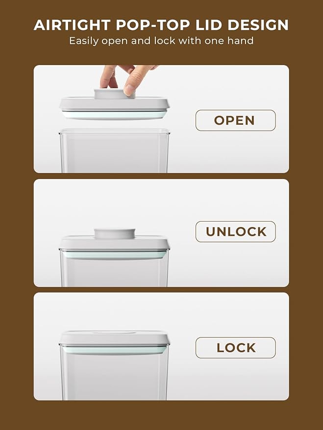Pop Top Airtight Food Storage Containers, 4-Piece Pantry Starter Set with 4 Sizes, BPA-Free Clear Containers with Measurement Marks for Flour, Sugar, Cereal, Pasta