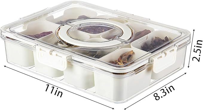 Divided Veggie Tray with Lid and Handle 8 Compartment Serving Tray with Dividers