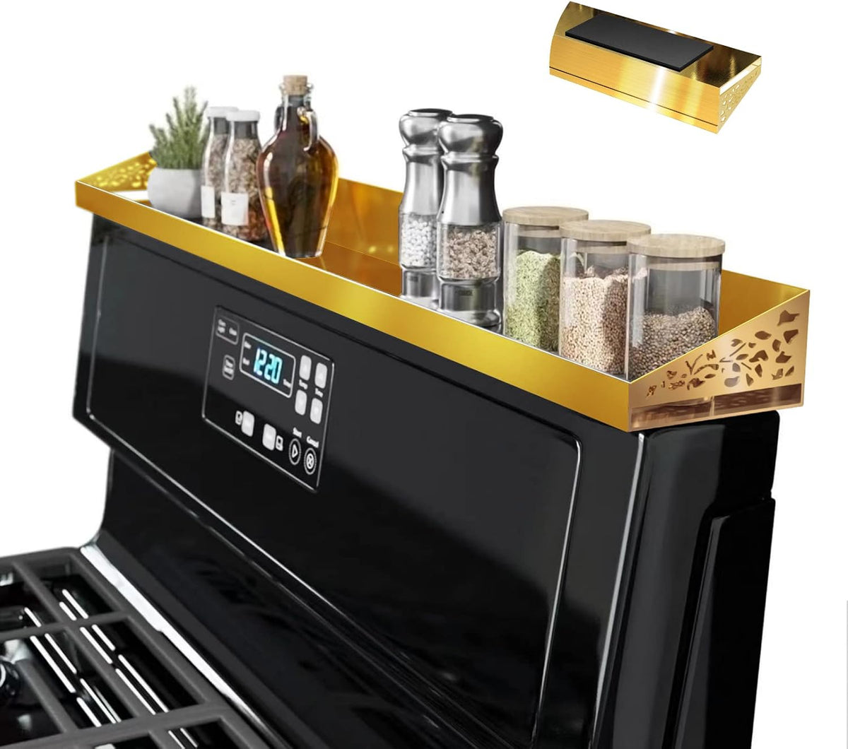 30" Magnetic Stove Top Shelf – Gold Spice Rack and Seasoning Organizer – Kitchen Shelf for Back of Stove – Over Stove Rack and Storage Organizer