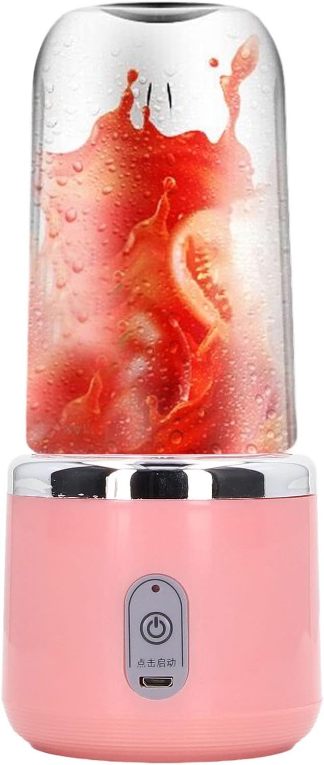 Portable Blender, 300ML, 6 Blades, 22000RPM 1200MAH, Food Grade PCTG, USB Charging, Travel Blender Fruit, Vegetables, Coffee (Pink, 6 Blades, Lid)