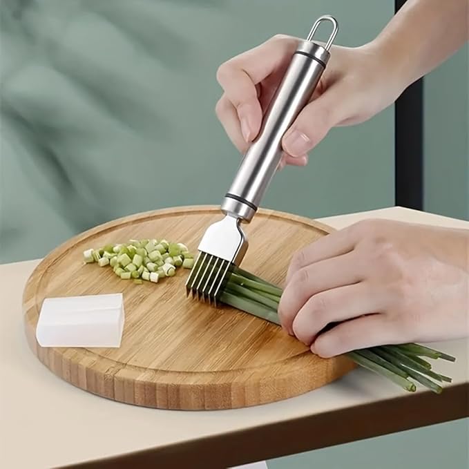 2Pack Green Onion Slicer, Multi-Blade Kitchen Herb Cutter, Professional Scallion Shredding Tool (2, Silver and black)