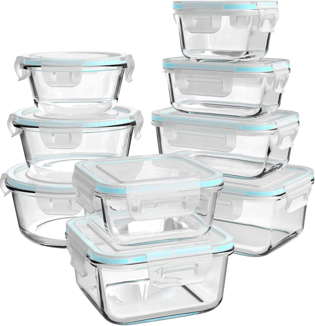 Glass Food Storage Containers with Lids 9 Pack, 3 Shape Airtight Set