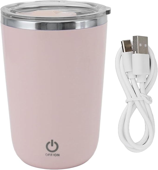 Tissting Shaker Bottle 11.8oz Electric Mixer Cup Stainless Steel Self Stirring Blender USB Rechargeable Coffee Mug for Sports, Workouts, Office (Light Pink)