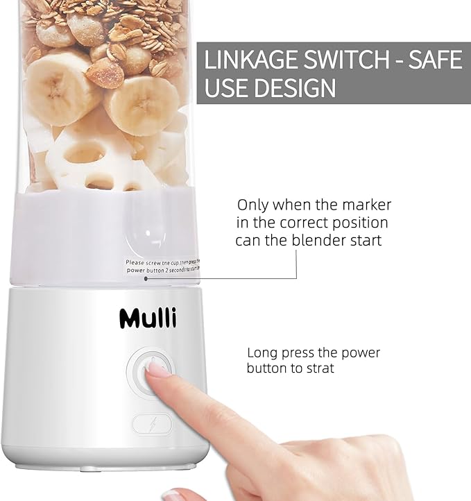 Mulli Portable Blender,USB Rechargeable Personal Mixer for Smoothie and Shakes, Mini Blender with Six Blades for Baby Food,Travel,Gym
