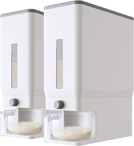 2 Pack Rice Dispenser 25 Lbs(11.3kg), White
