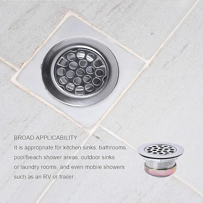 Stainless Steel Shower Strainer Assembly W/Flat Grid Strainer for Bar or Bathroom Sinks