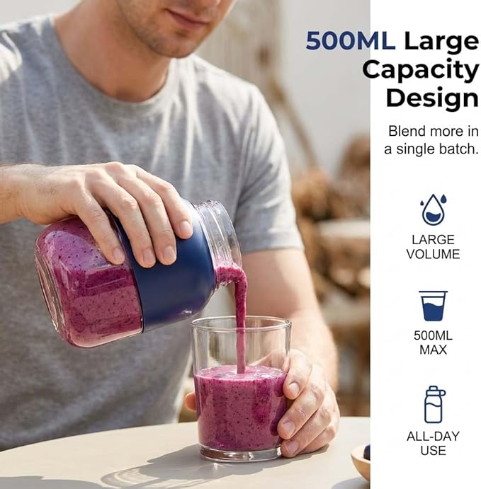 Portable Wireless Juicer Cup, 2026 New Personal Blender, Portable Juice Blender for Outdoor Use, Rechargeable Mini Blending for Travel, Fruit Juicer Cup for Office Workers (2)