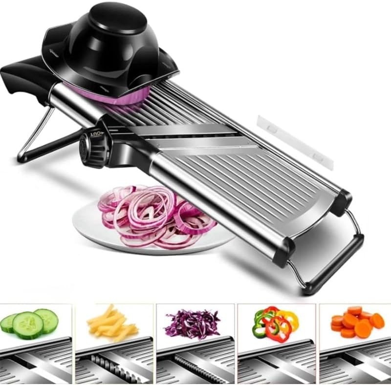 Adjustable Mandoline Food Slicer, Mandoline Slicer for Kitchen, Mandolin, Potato, Tomato, Carrot, Vegetable, Fruit and Onion Cutter - Stainless Steel - INCLUDING 1 Pair - Image 4