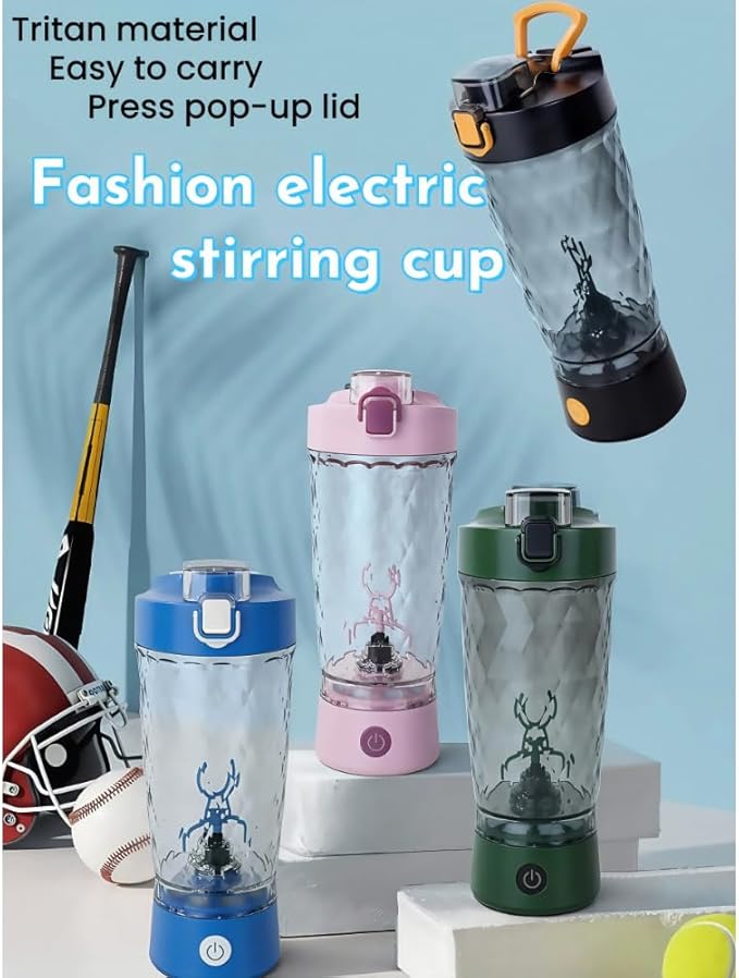 Self electric Stirring Cup with powder box Protein Shake Bottle Portable sports Mug Lightweight large capacity Cup (Pink)