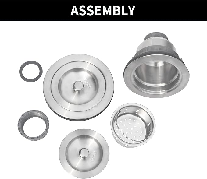 Sink Strainer Kitchen Sink Drain Assembly Kit 3-1/2 Inch with Kitchen Sink Drain Basket,304 Stainless Steel Sink Stopper & Cover Lid，Stainless Steel Brushed