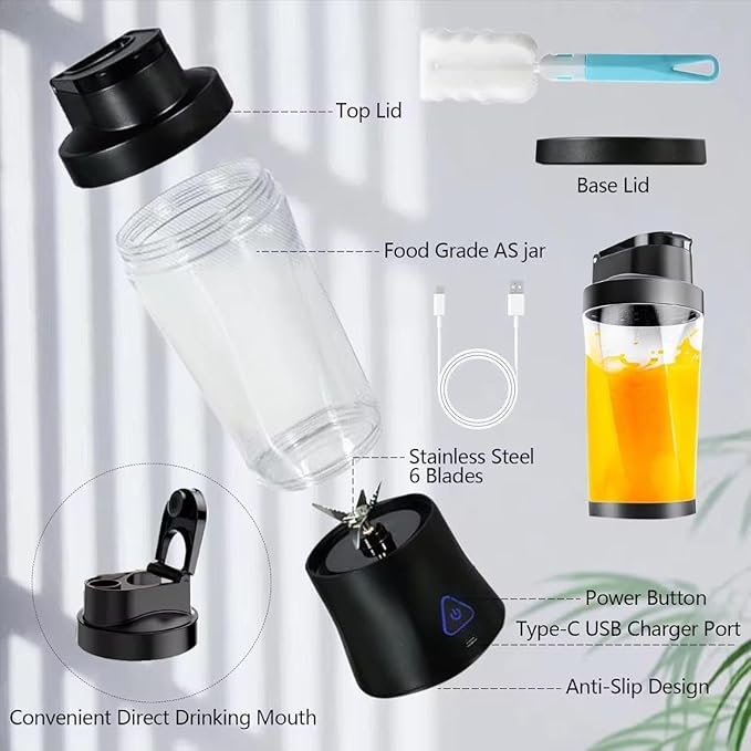 Portable Blender 700ml (24oz) – USB Rechargeable Personal – Mini Travel Blender for Shakes & Smoothies – Black & White”