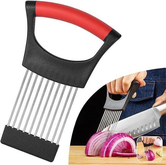 Onion Holder for Slicing, Lemon Slicer Cutter, Food Vegetable Chopper Assistant Tool for Meat, Potato and Tomato (Red, 1PCS)