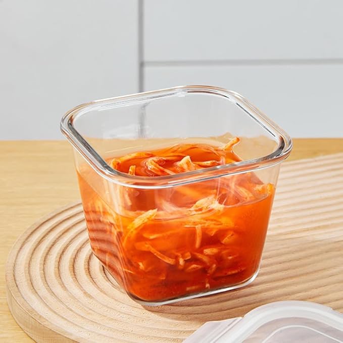 H.JSS WDJS 4 Cup Square Glass Food Storage Container with Lids, Square Glass Soup Container with Airtight Lids, 32 OZ Food Prep Bowls for Leftovers, Salad, Microwave、Fridge、Dishwasher Safe (4 Pack)