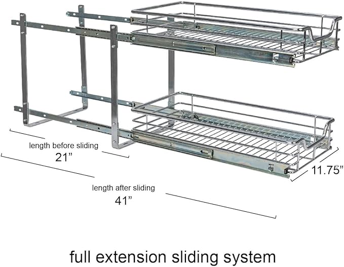 Household Essentials Chrome-Plated Steel Dual-Tier Pull-Out Organizer