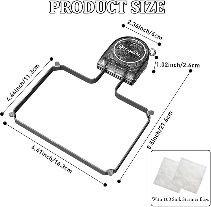 Kitchen Sink Strainer with 100 PCS Filter Mesh Bag, Food Waste Filter Basket, Suction Cup Folding Washing Vegetables and Fruits Drying Bag Holder(Grey)